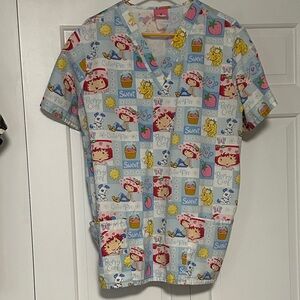 Woman’s Scrub top Light Blue Strawberry Shortcake Print Scrub Top